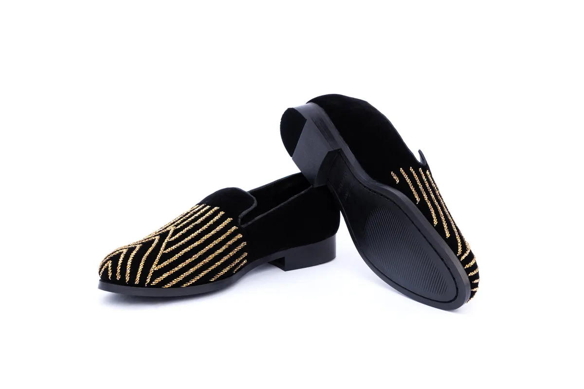 ABSTRACT EMBROIDERY SLIP-ONS-BLACK