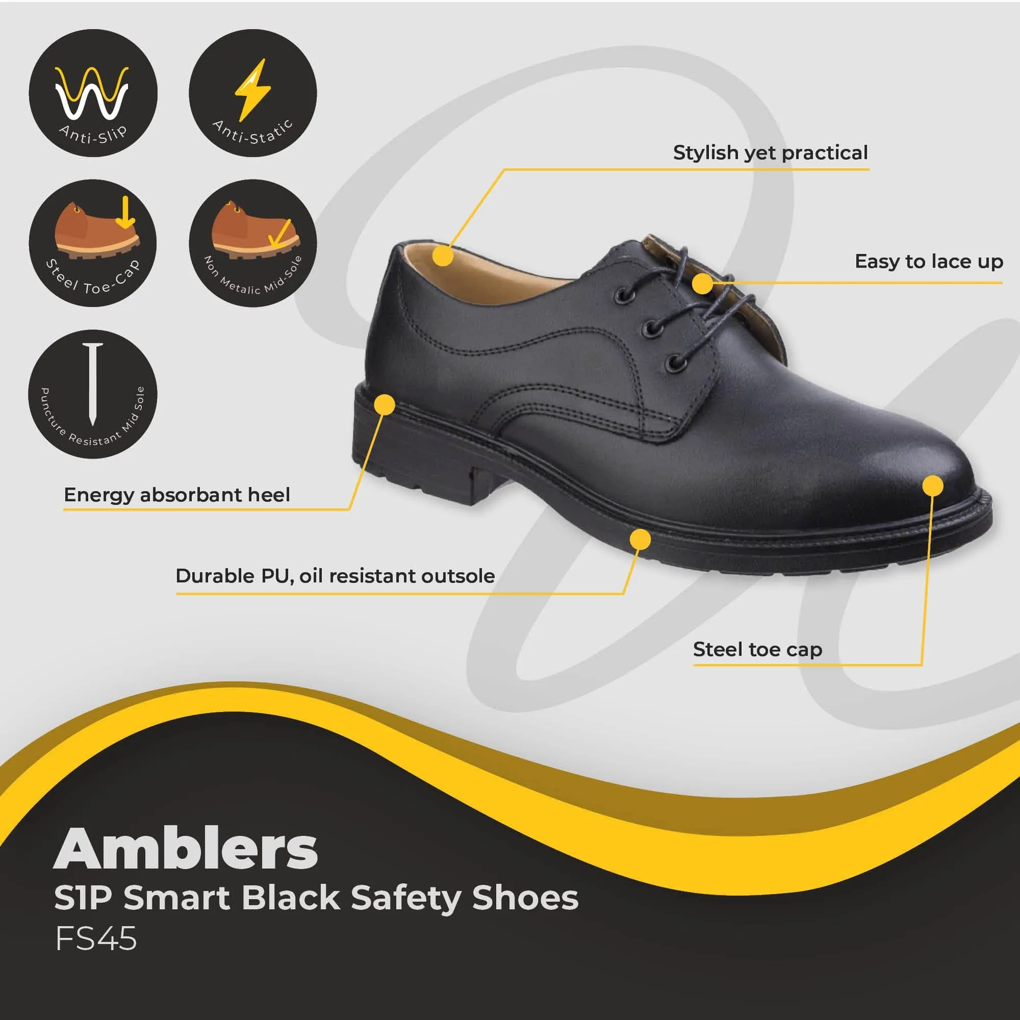 Amblers Smart Black Safety Shoe S1P FS45