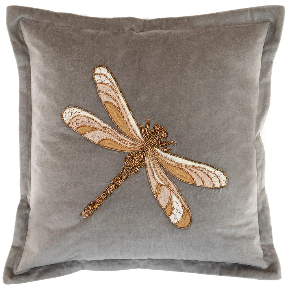 Aria Embroidered Feather Cushion Grey