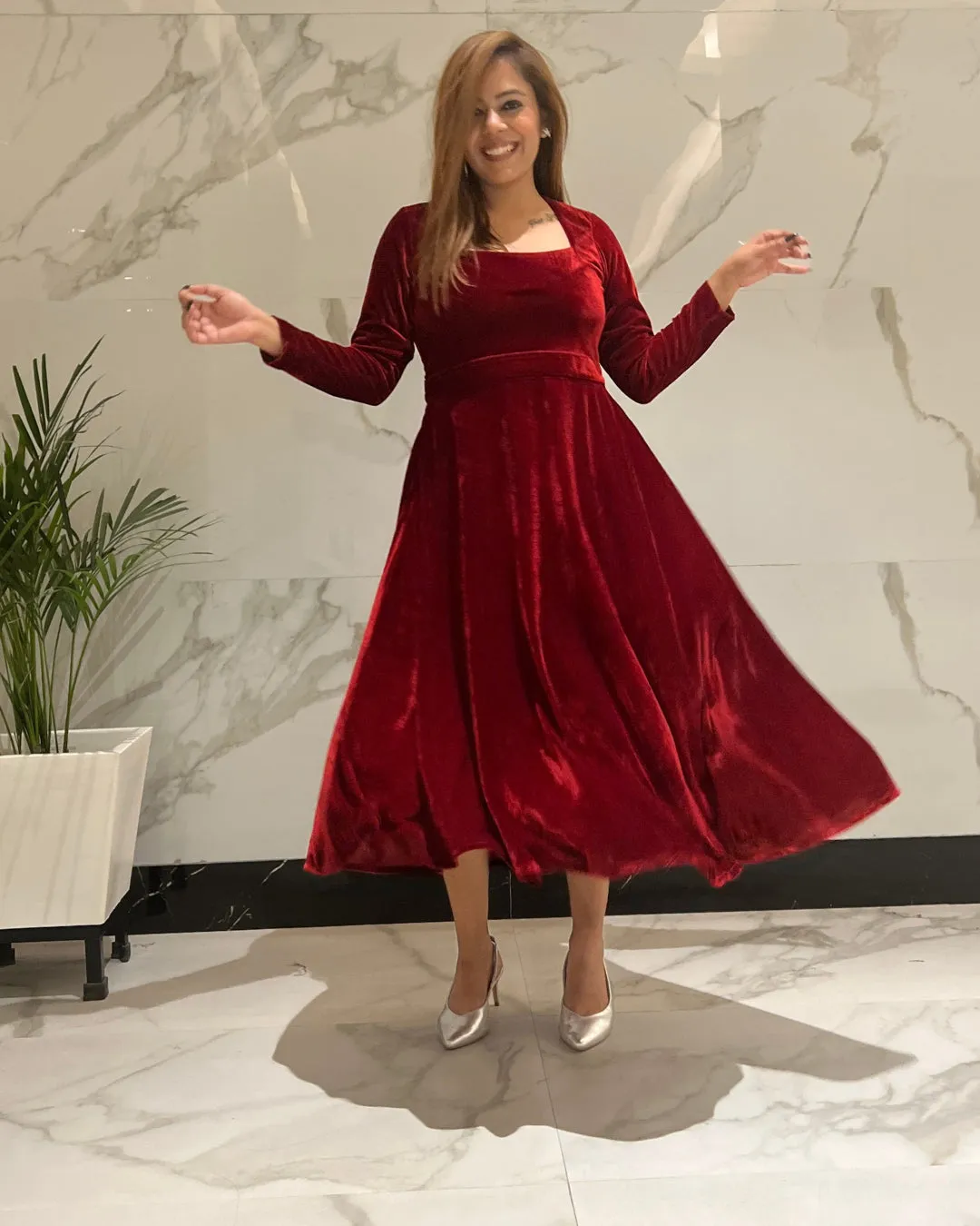 Autumn Red Luxurious Velvet Dress