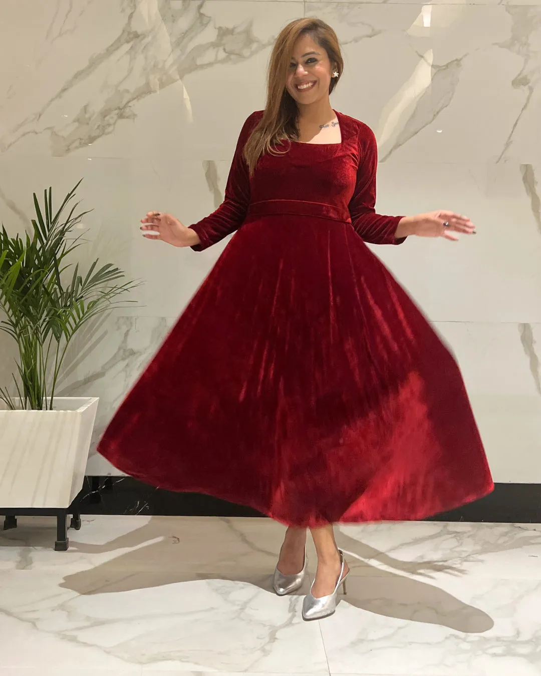 Autumn Red Luxurious Velvet Dress