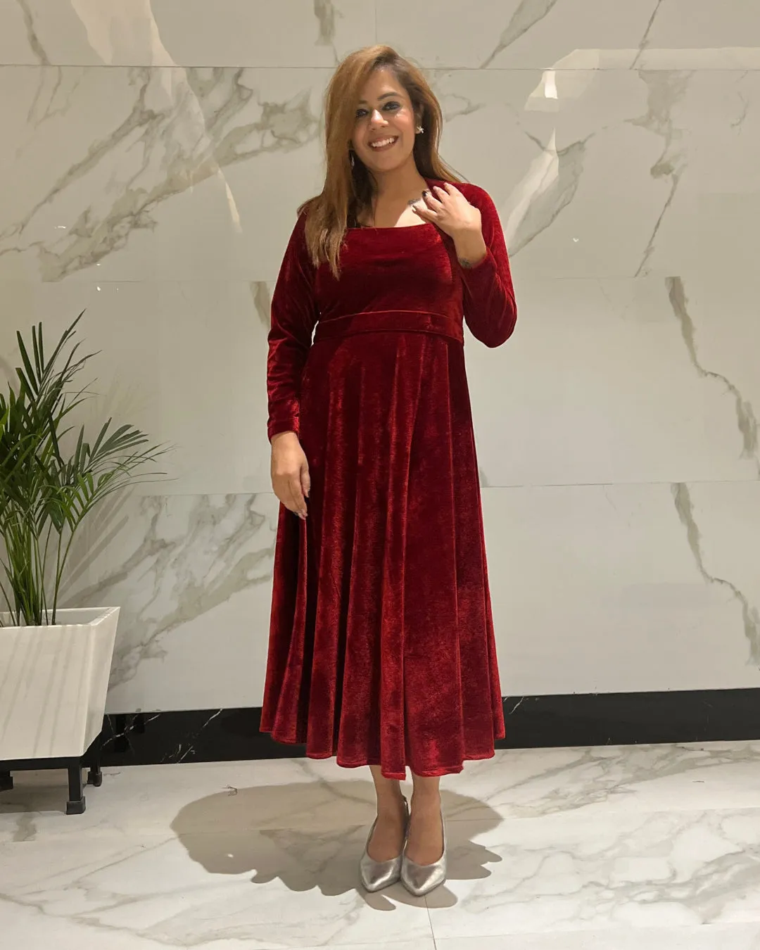 Autumn Red Luxurious Velvet Dress