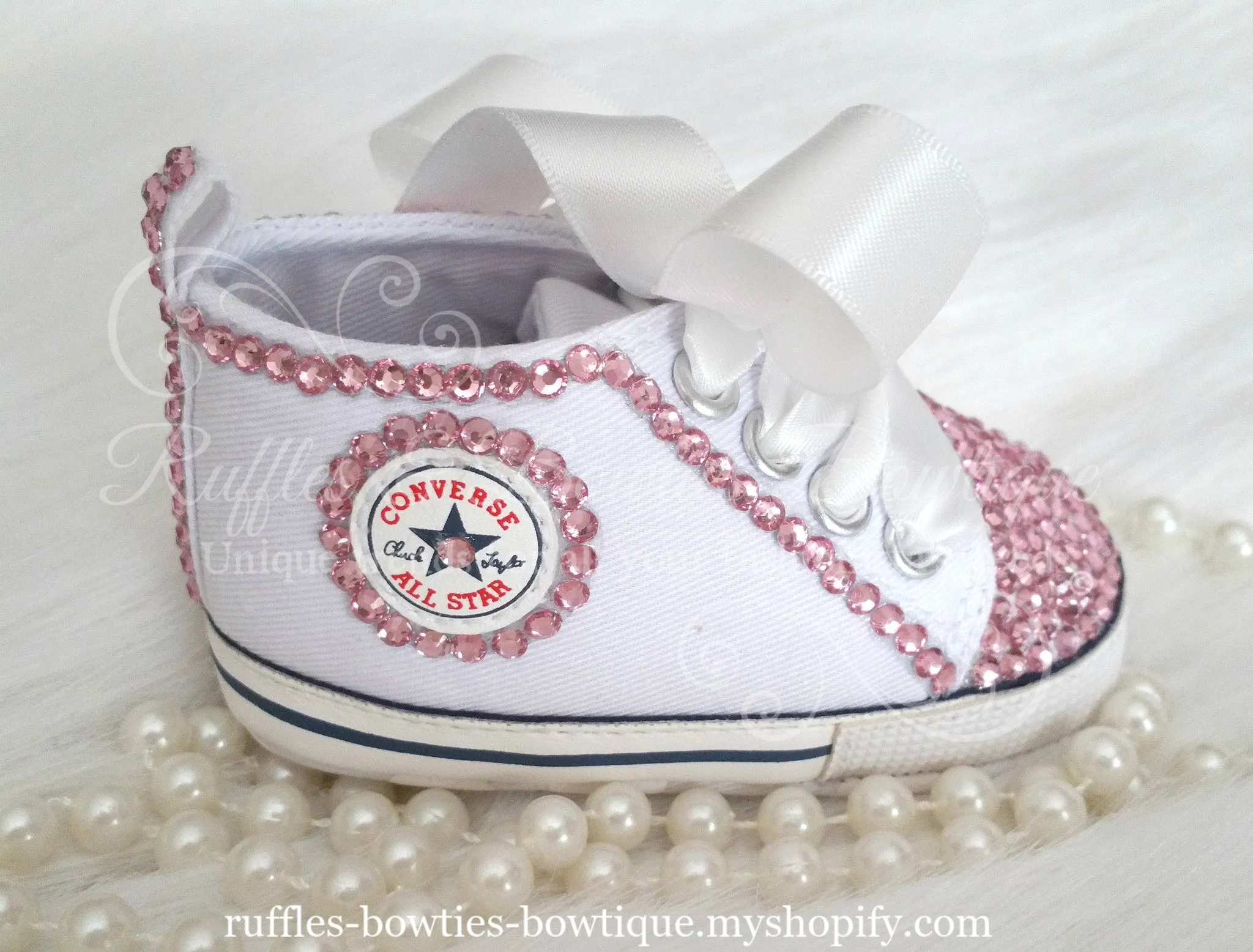 Baby Girl Crystal Shoes - White & Pink Crystal Baby Converse High Tops