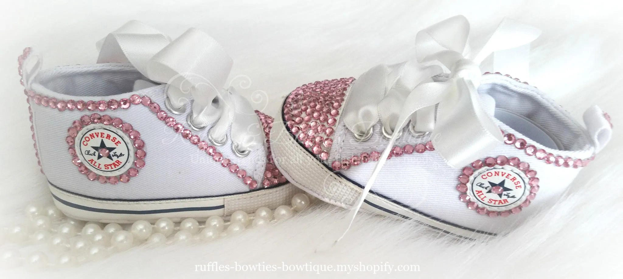 Baby Girl Crystal Shoes - White & Pink Crystal Baby Converse High Tops