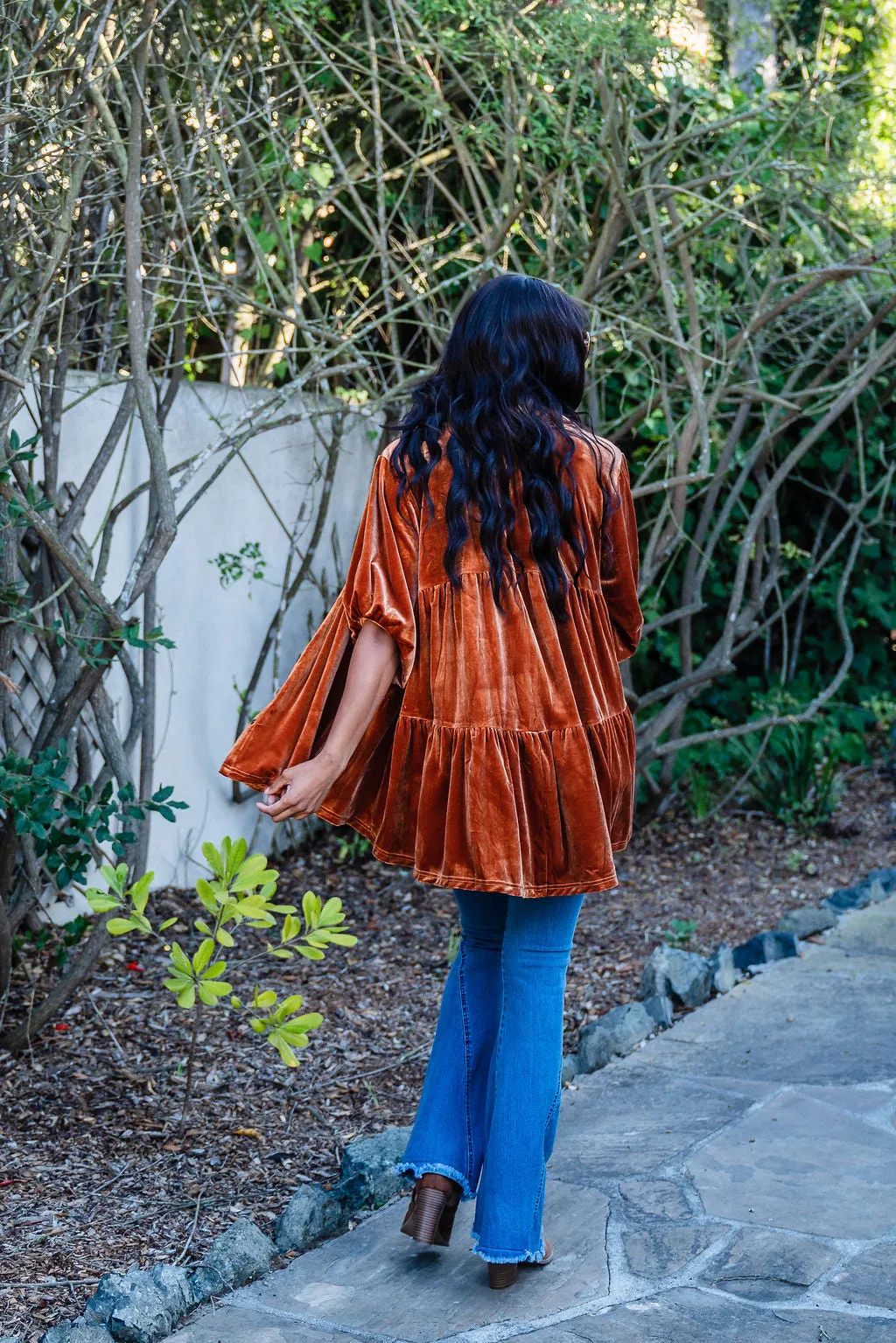 Babydoll Velvet Tunic in Rust