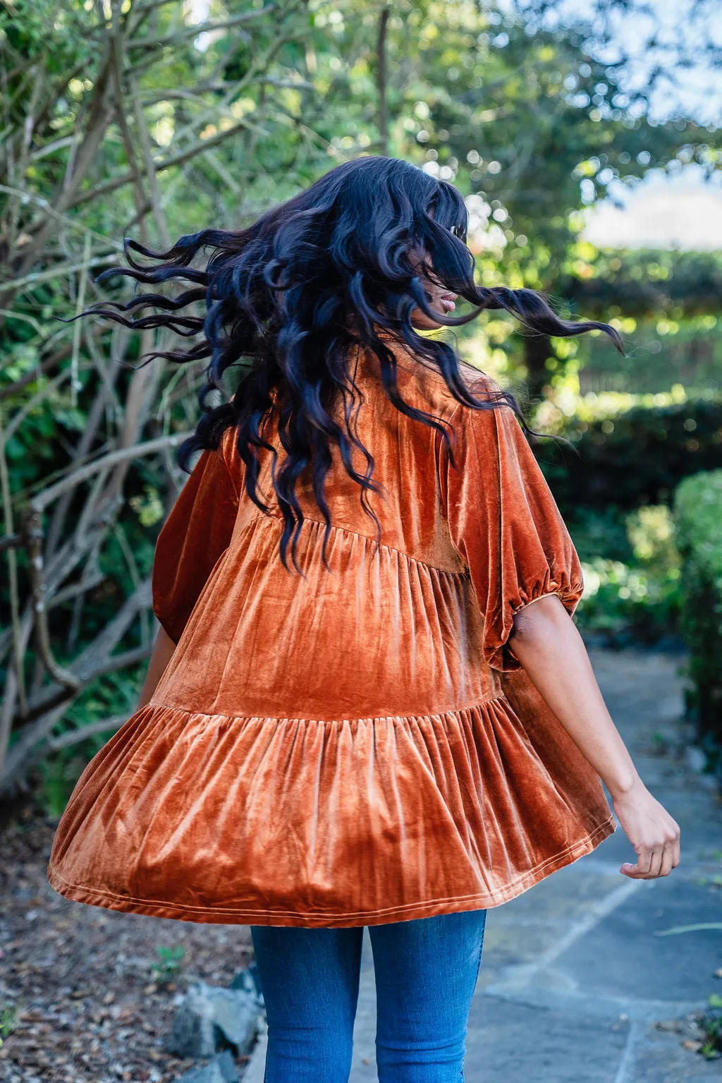 Babydoll Velvet Tunic in Rust