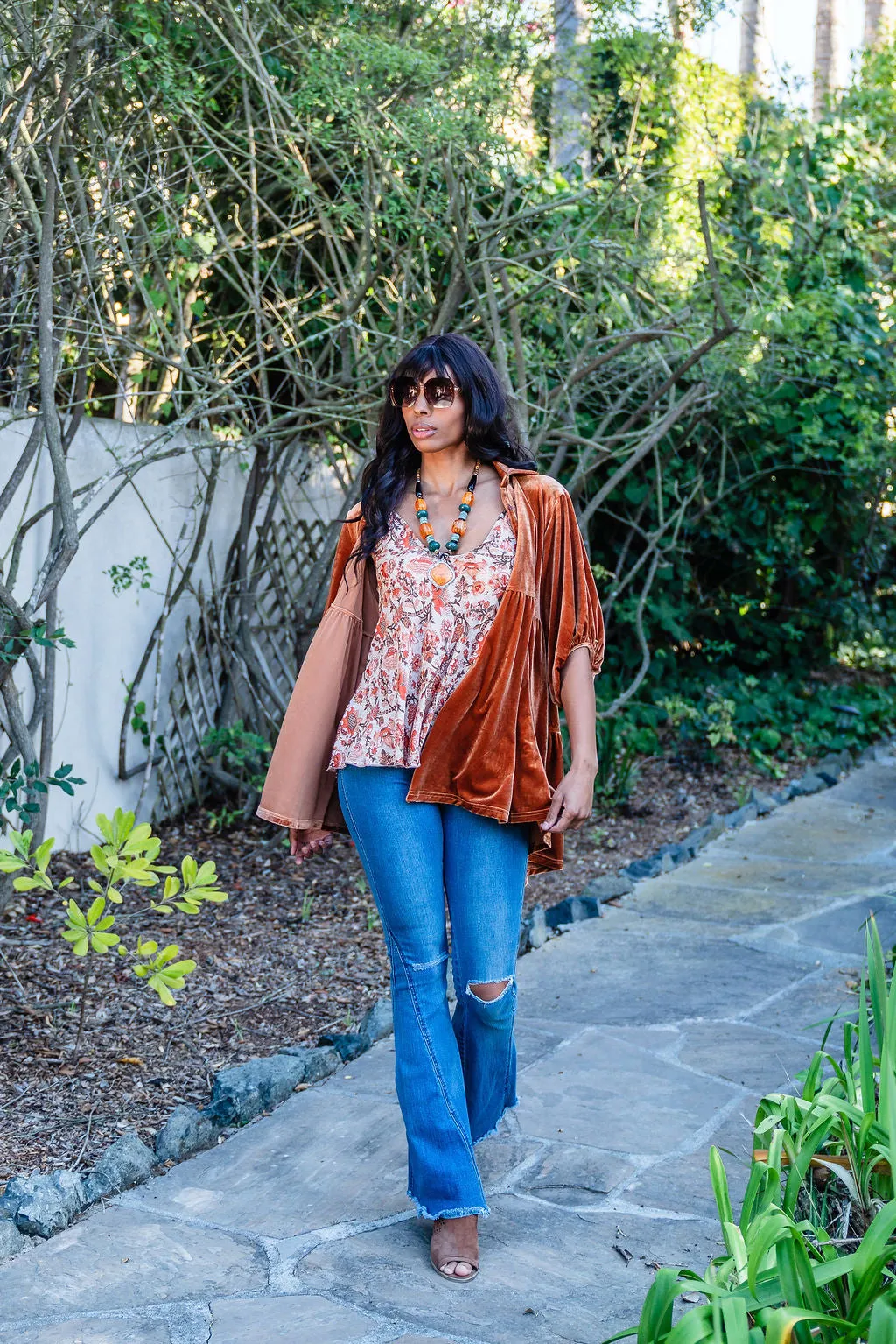 Babydoll Velvet Tunic in Rust