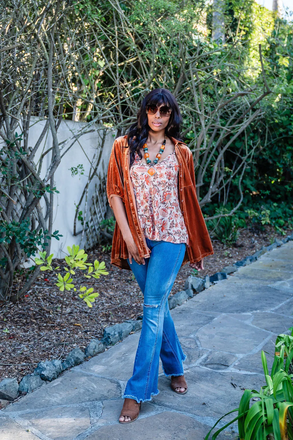 Babydoll Velvet Tunic in Rust