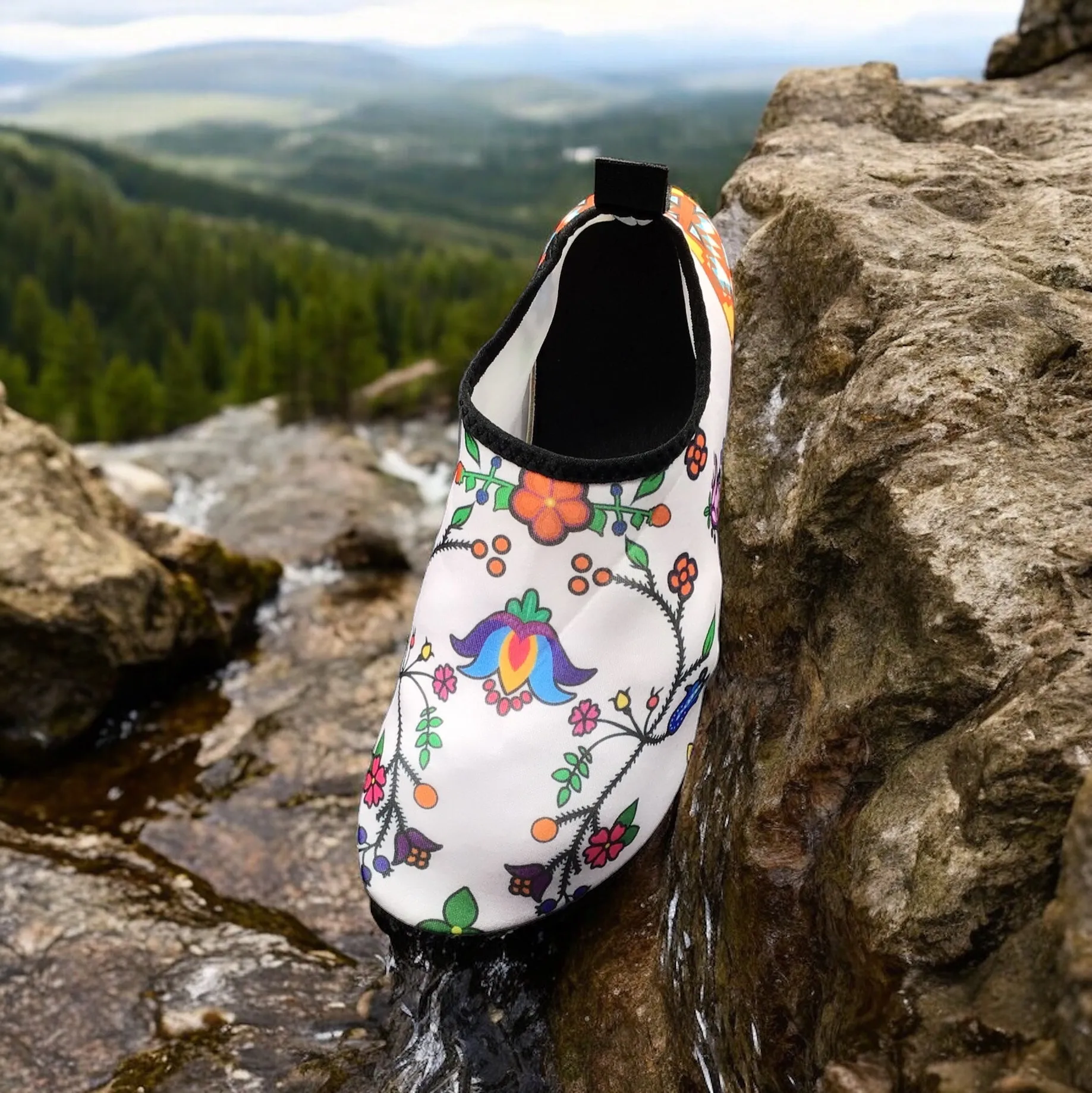 Blossomed Flower White Native American Aqua Shoes