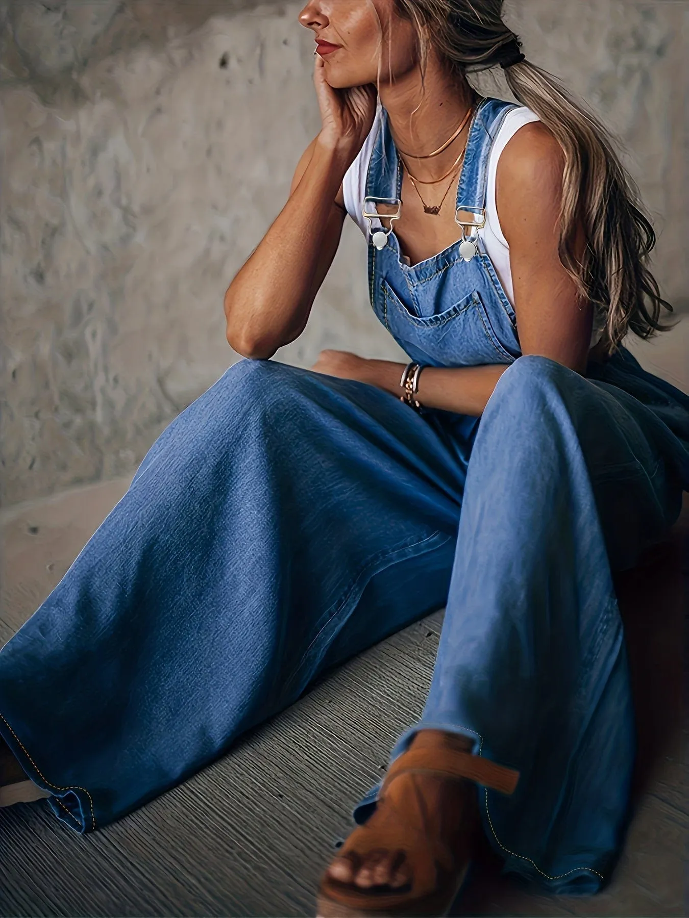 Bohemian Style Denim Jumpsuit with Flared Legs