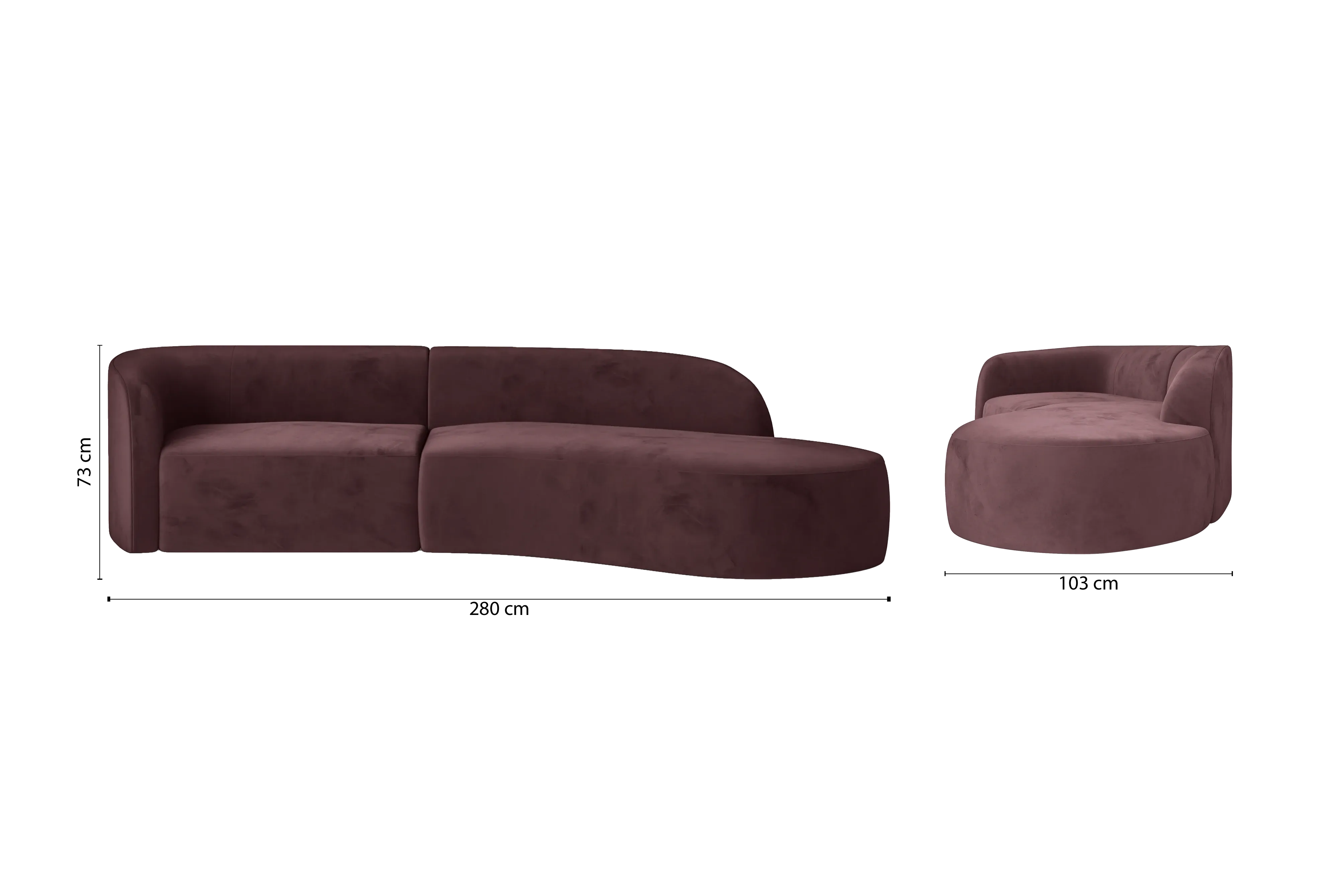 Caserta 3 Seater Right Hand Facing Chaise Lounge Corner Sofa Grape Velvet