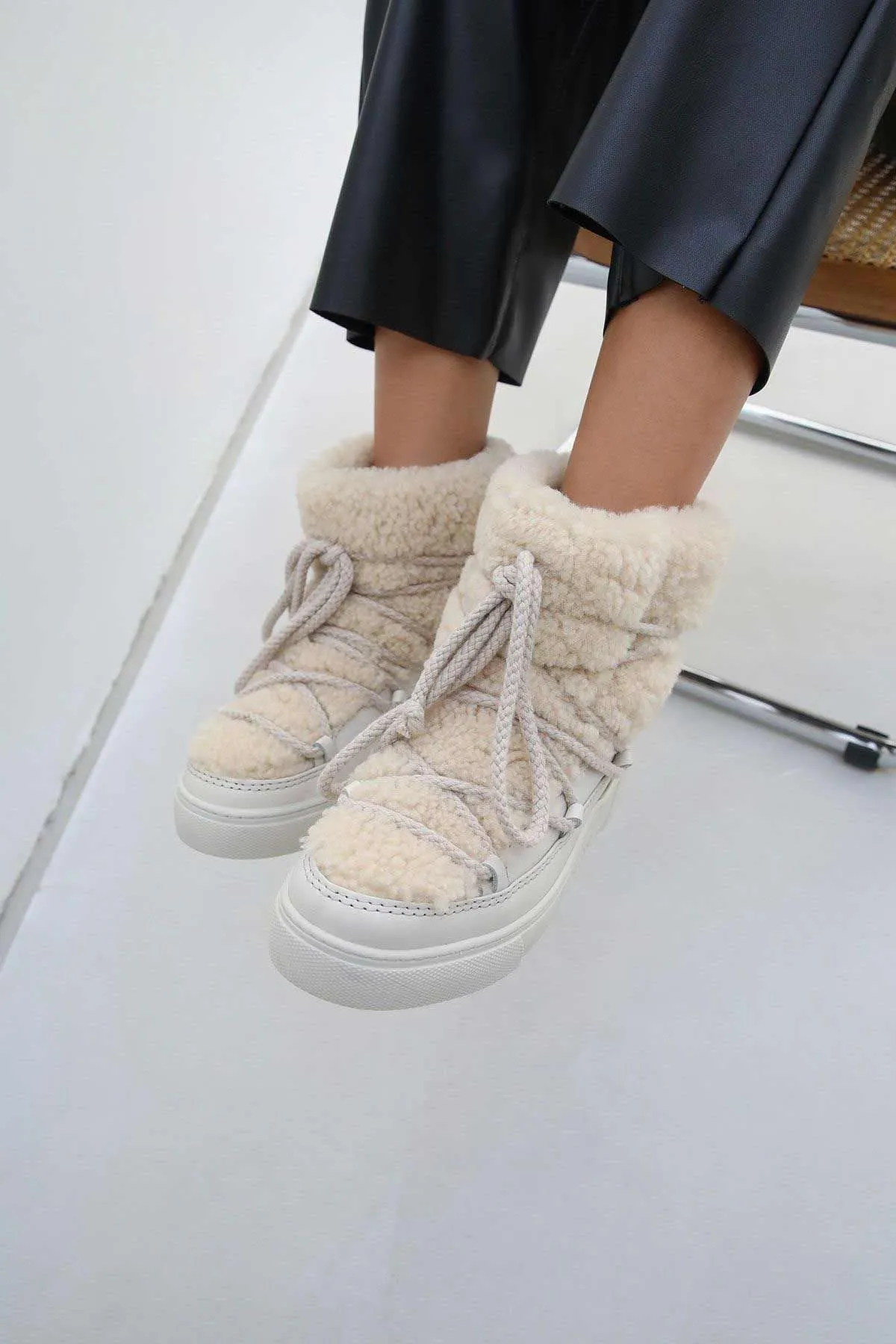 Cool Moon Women's Genuine Fur Sneakers SCB 355067 Beige