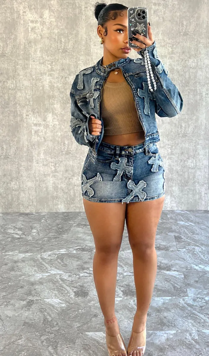 Don’t Cross Me Denim Skirt Set