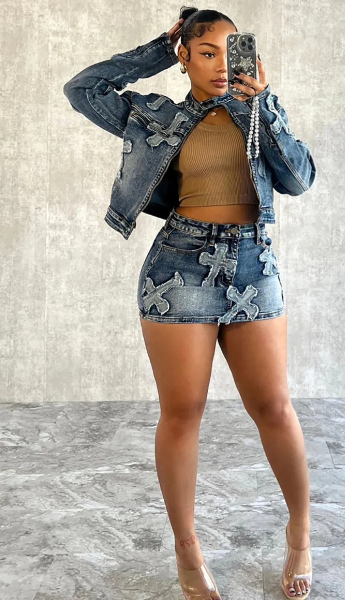 Don’t Cross Me Denim Skirt Set