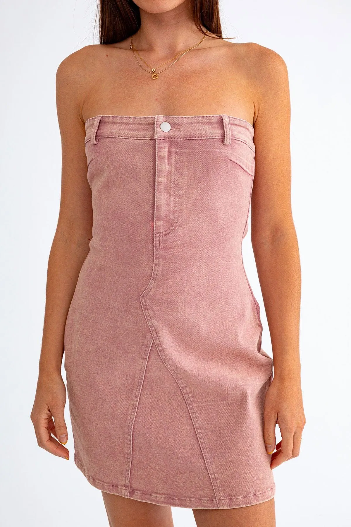 Dusty Pink Denim Tube Dress