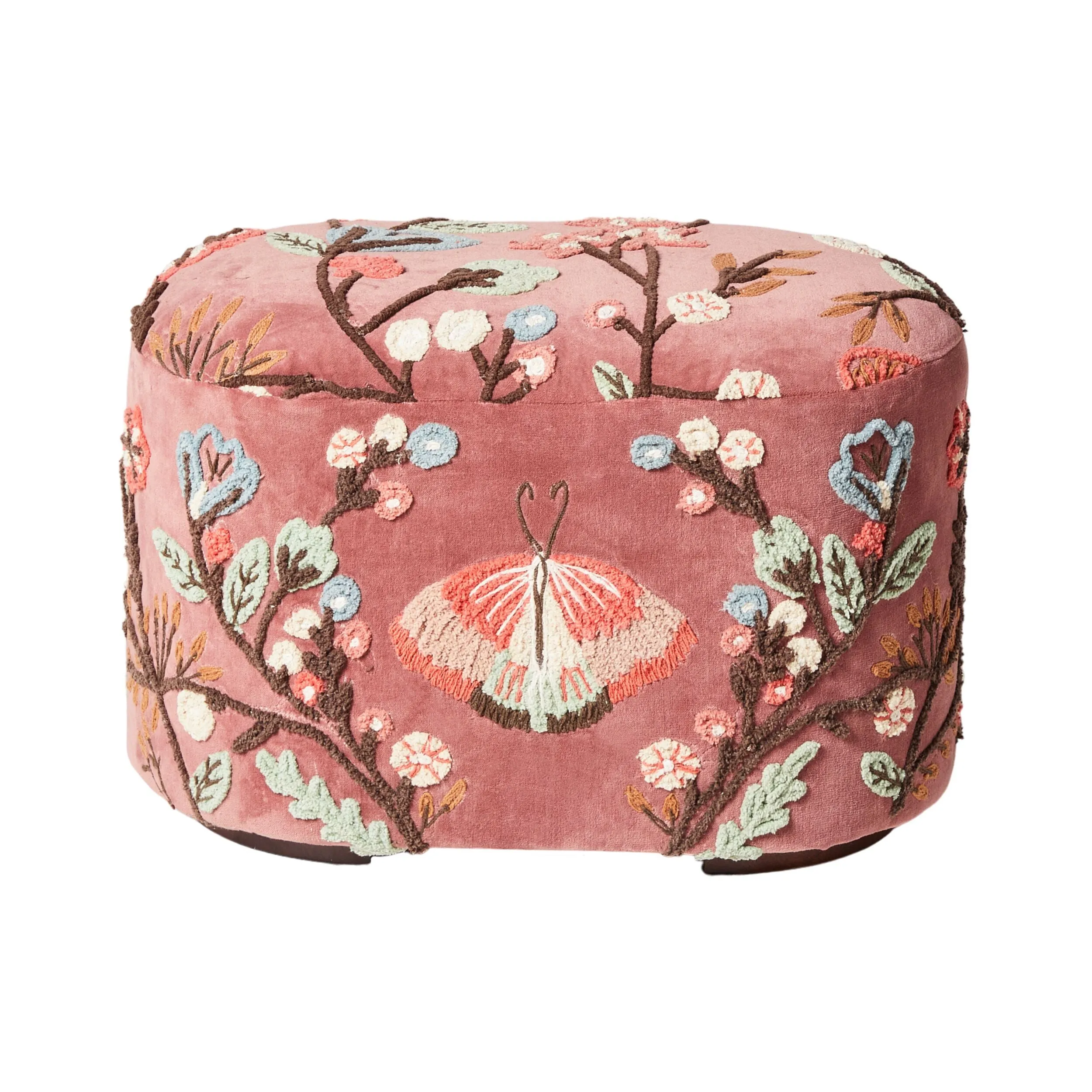 Freya Embroidered Ottoman Rose Pink Velvet