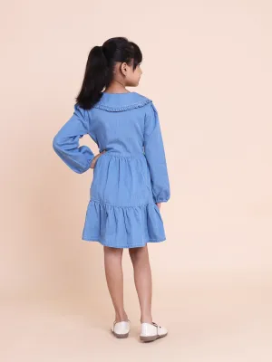 Full Sleeve Denim dress with Embroidered peter-pan collar