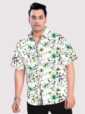 Green Spring Linen Printed Shirt Men's Plus Size