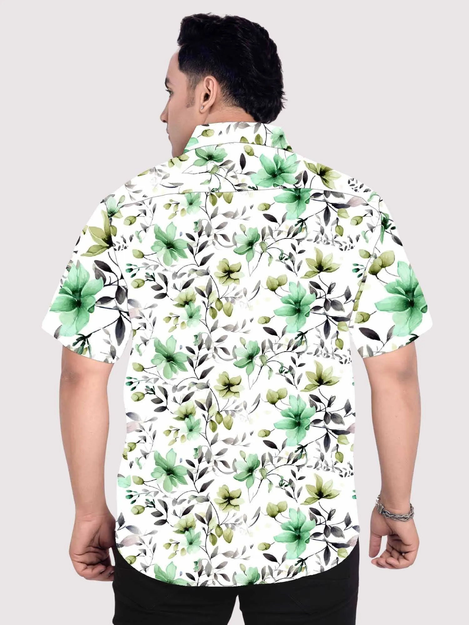 Green Spring Linen Printed Shirt Men's Plus Size