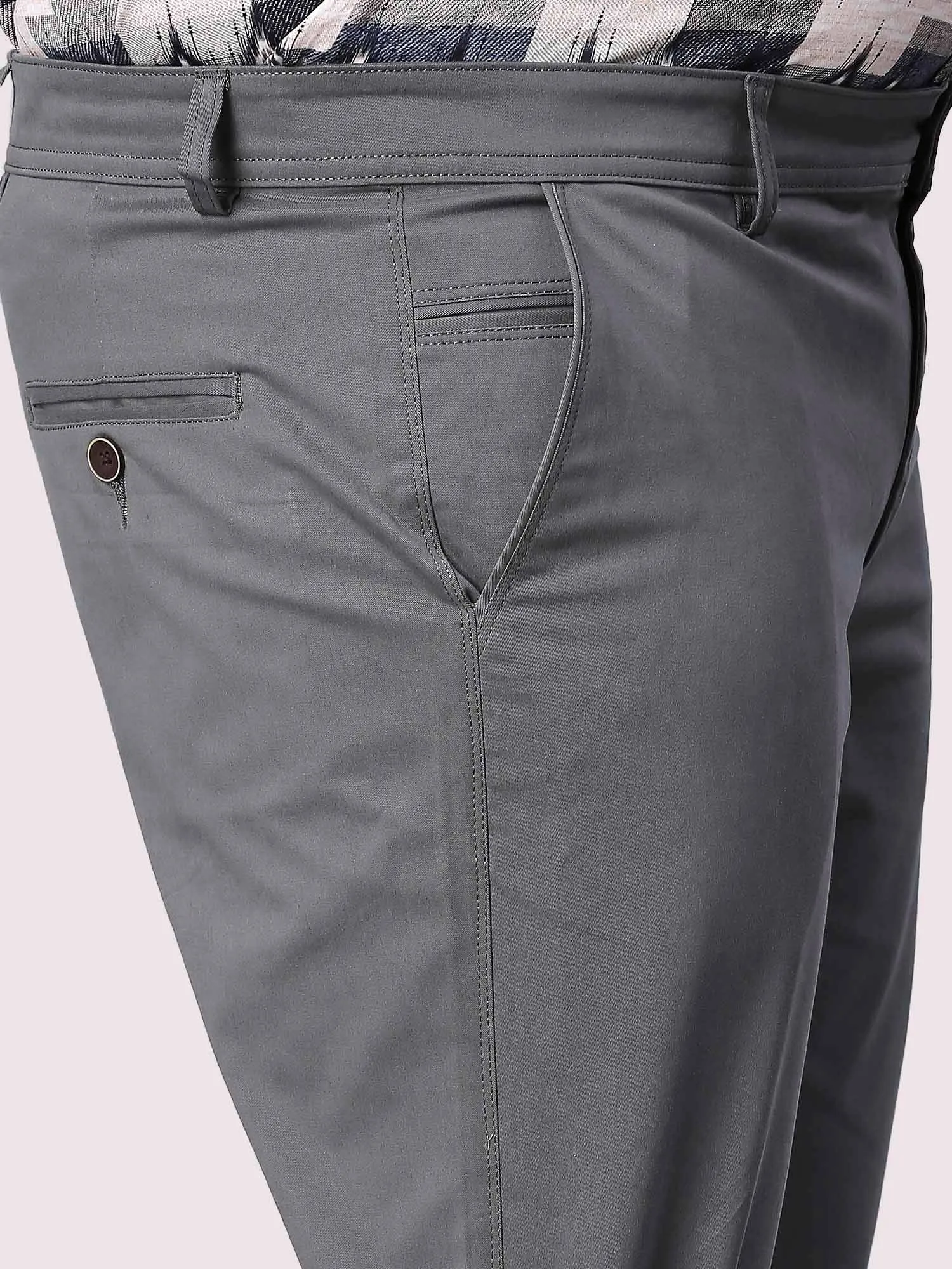 Grey Solid Cotton Trouser Men's Plus Size