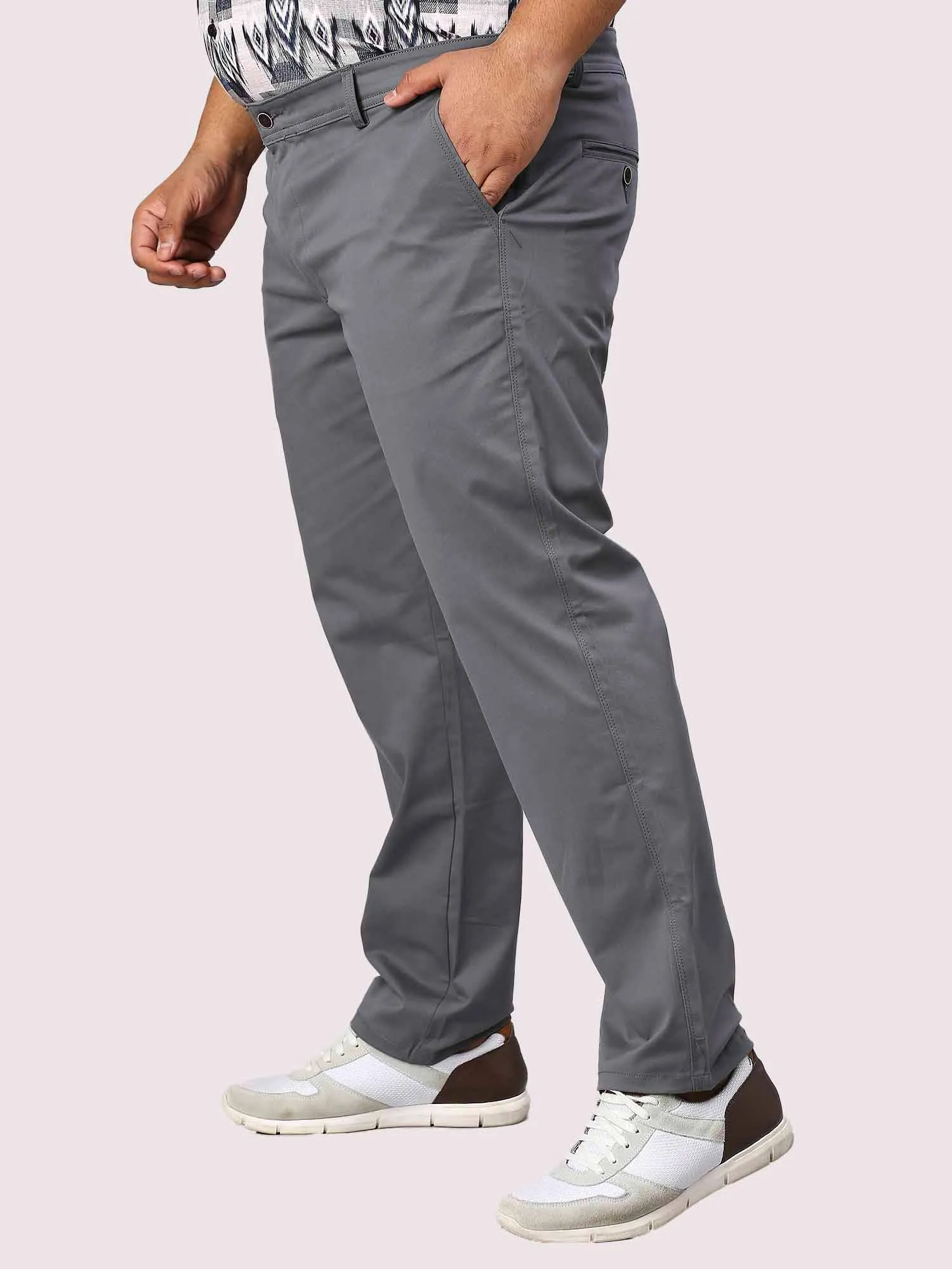 Grey Solid Cotton Trouser Men's Plus Size