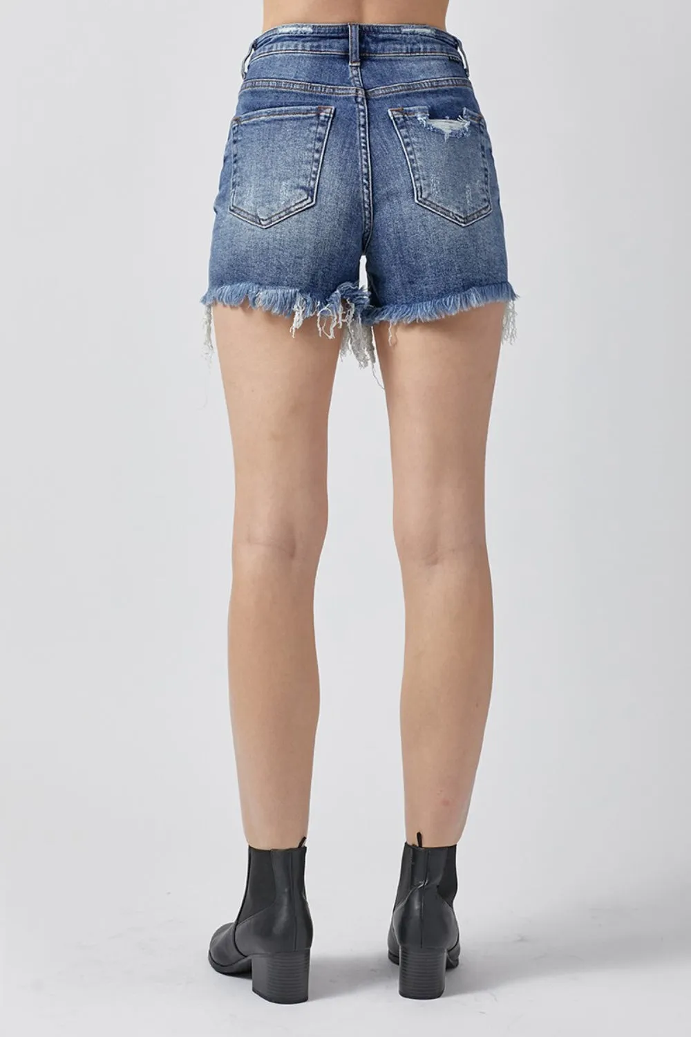 High Rise Distressed Denim Shorts