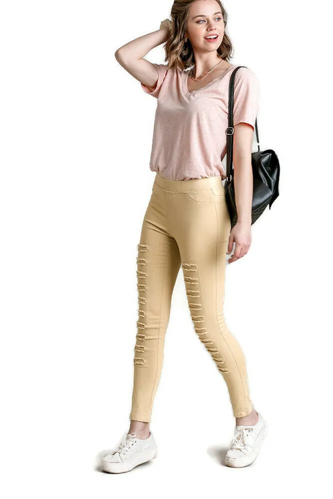 High Waist Distressed Jeggings, Taupe