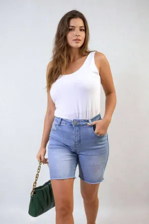 High Waisted Raw Hem Denim Shorts