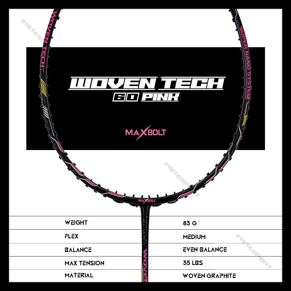 Maxbolt Woven Tech 60 Pink Badminton Racket