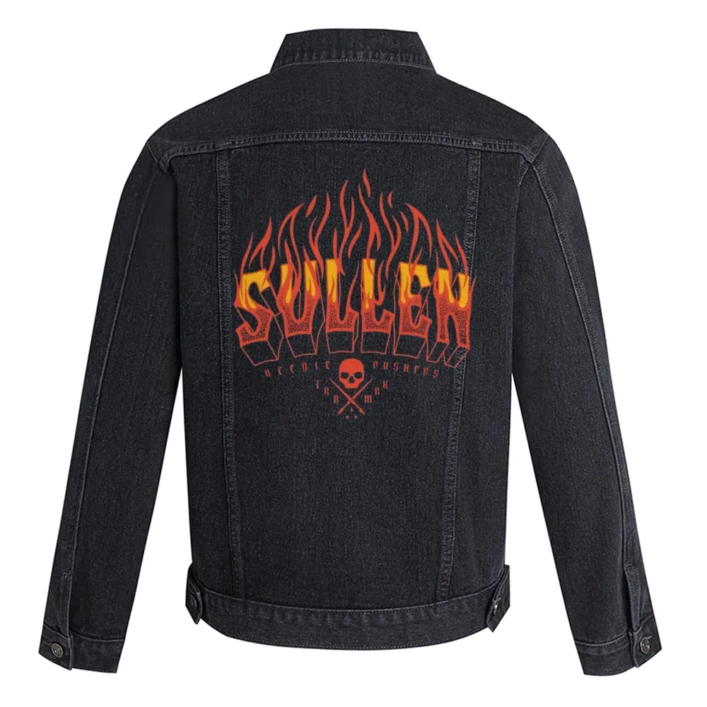 Mens Sullen Flame Graphic Button Up Denim Jacket