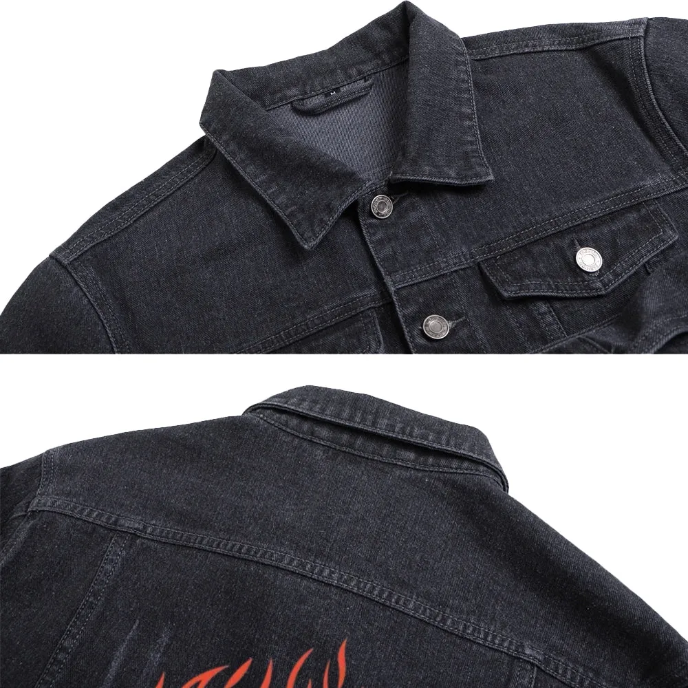 Mens Sullen Flame Graphic Button Up Denim Jacket