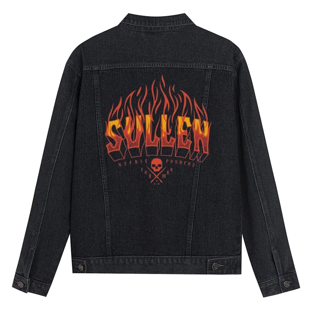 Mens Sullen Flame Graphic Button Up Denim Jacket