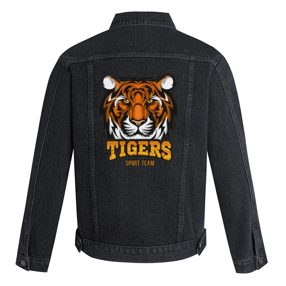 Mens Vintage Cartoon Prints TIGERS SPORT TEAM Denim Jacket