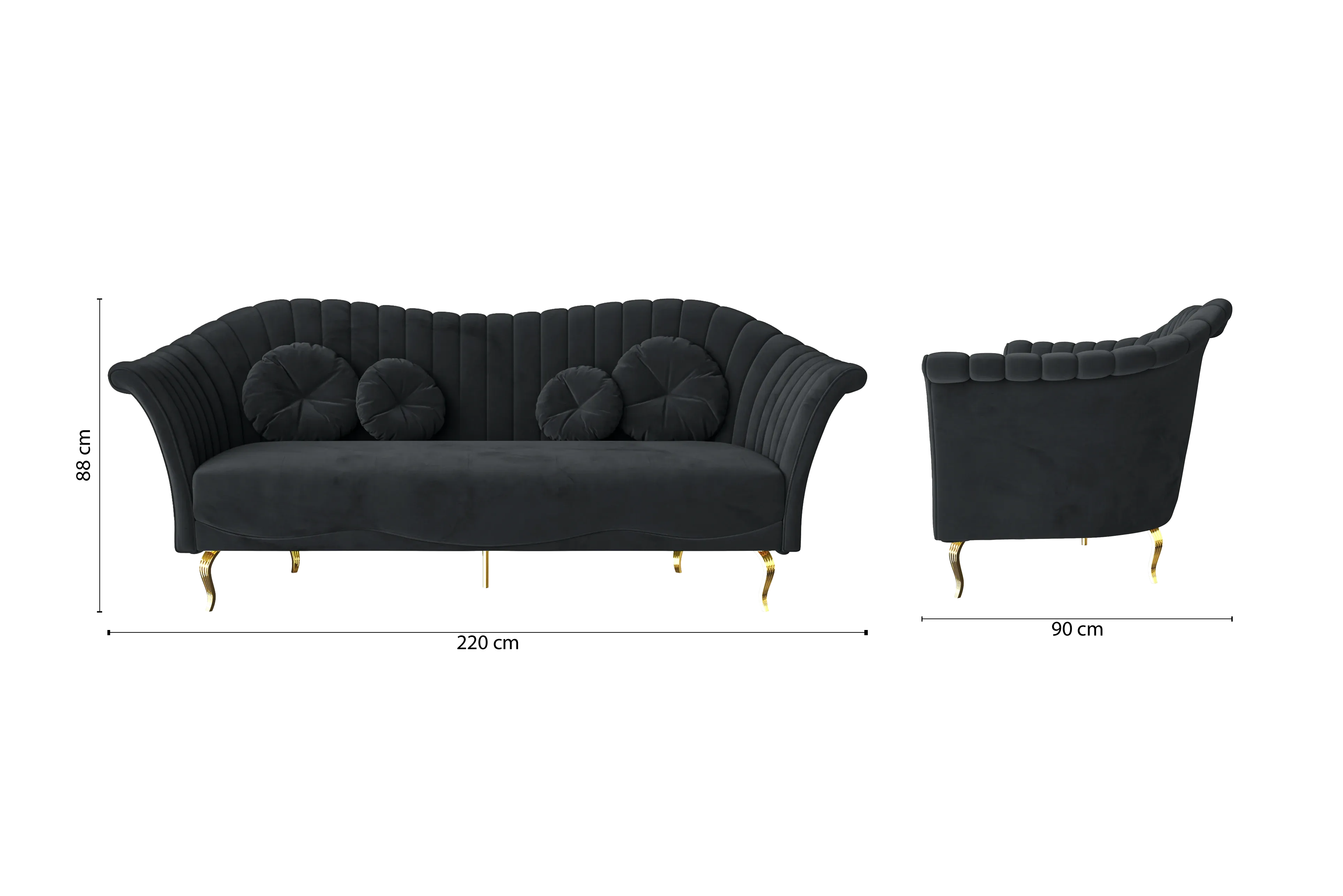 Milan 3 Seater Sofa Dark Grey Velvet