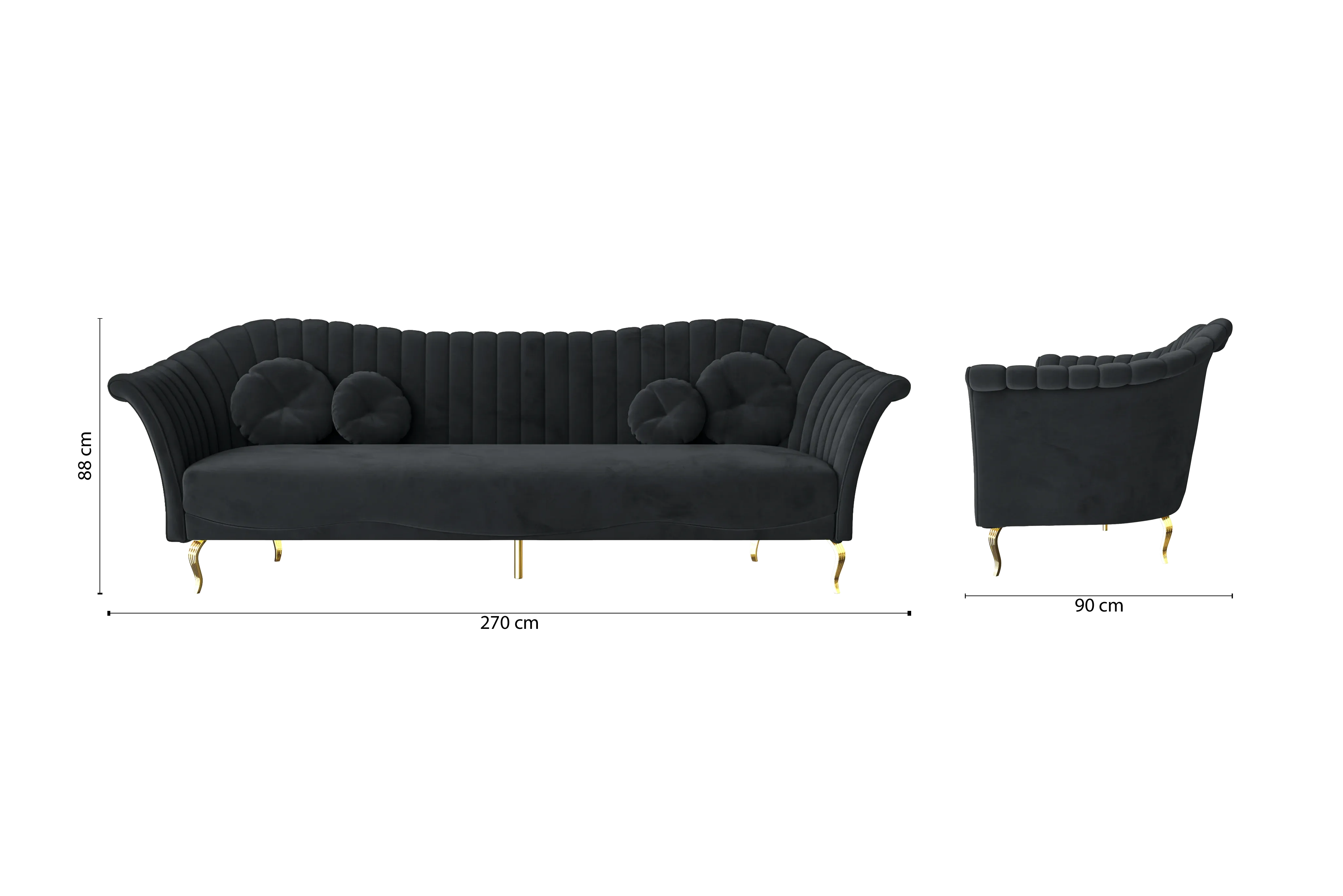 Milan 4 Seater Sofa Dark Grey Velvet