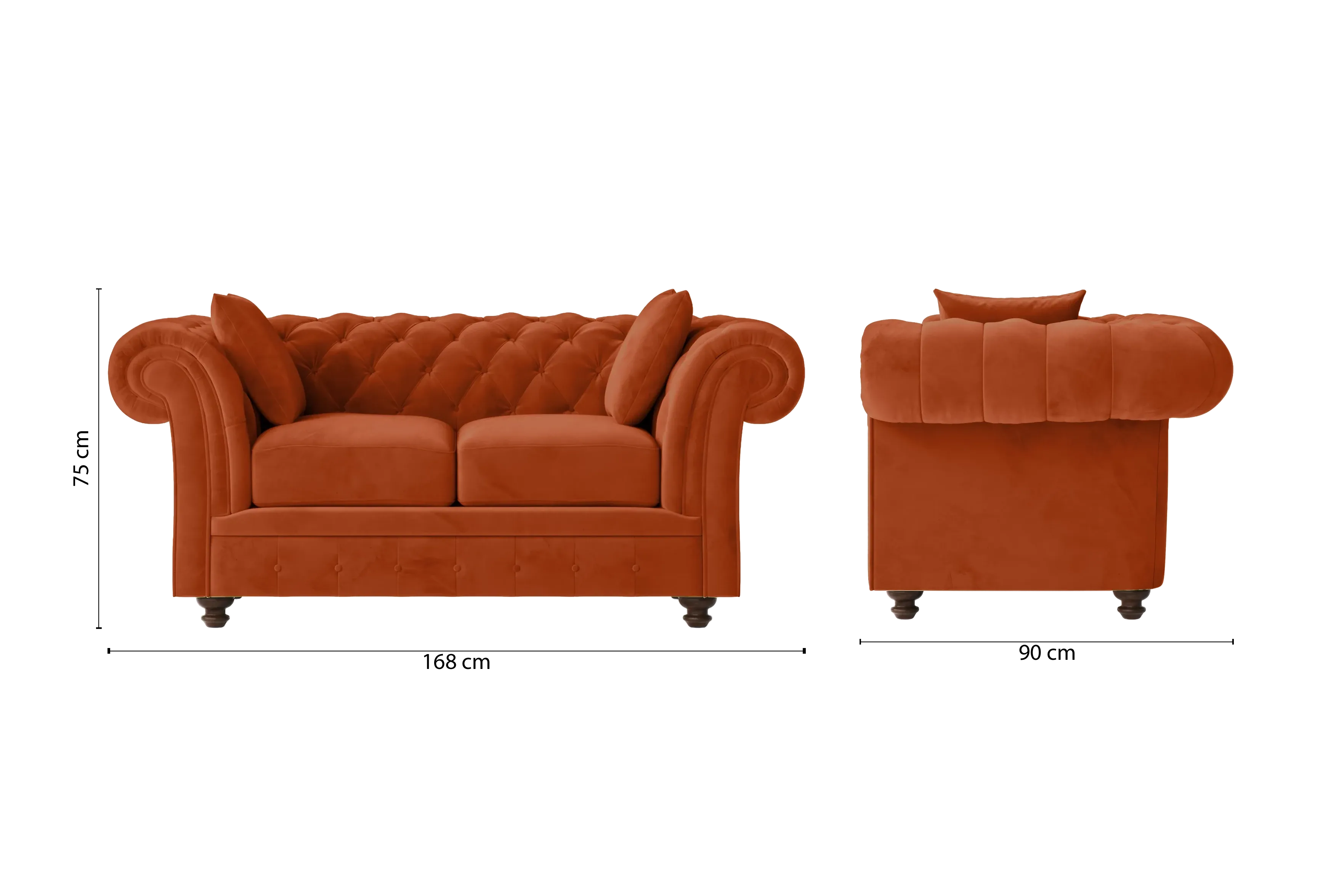 Pesaro 2 Seater Sofa Orange Velvet