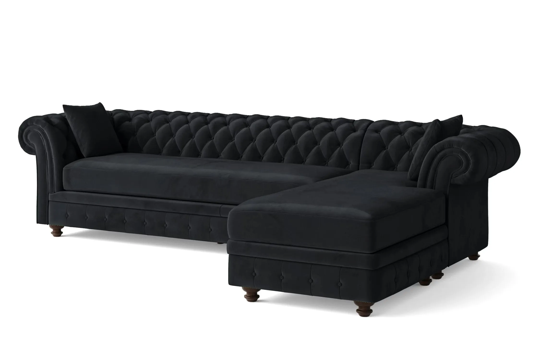 Pesaro 4 Seater Right Hand Facing Chaise Lounge Corner Sofa Dark Grey Velvet