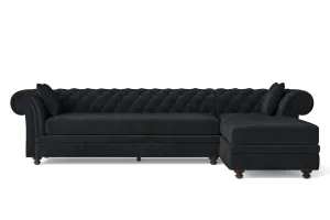 Pesaro 4 Seater Right Hand Facing Chaise Lounge Corner Sofa Dark Grey Velvet