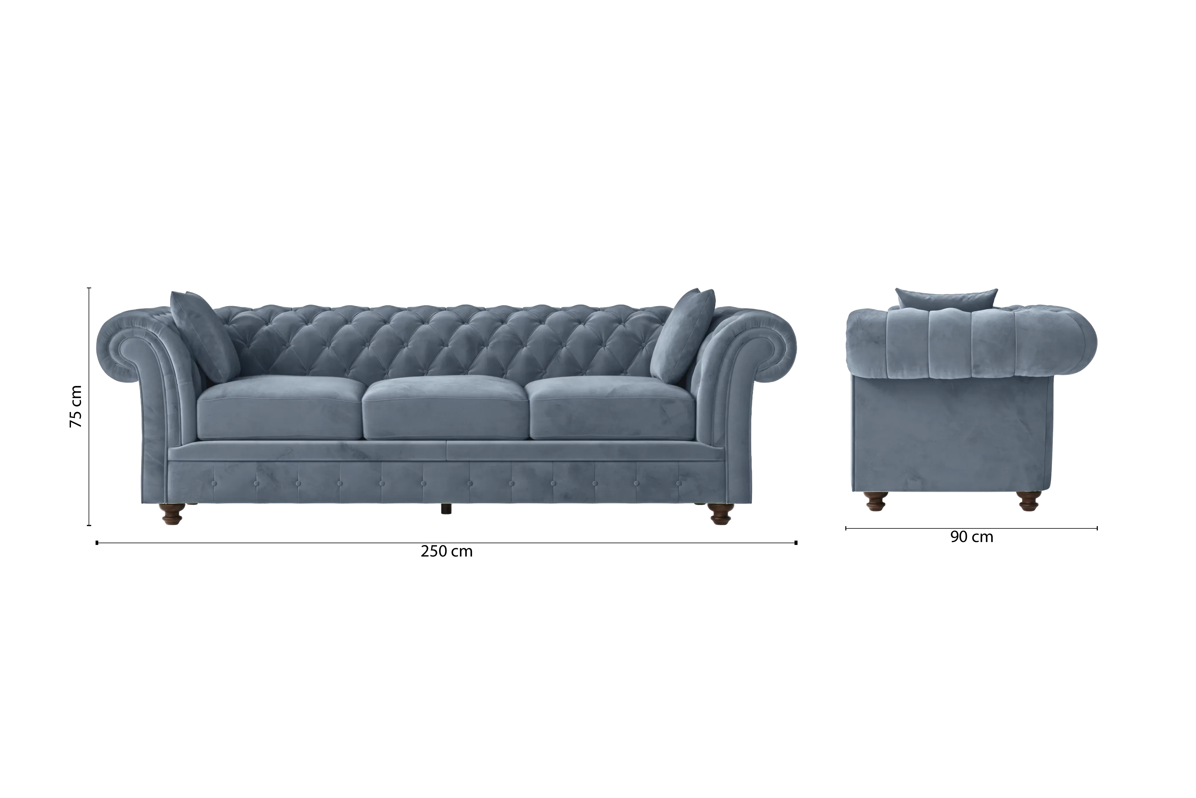 Pesaro 4 Seater Sofa Baby Blue Velvet