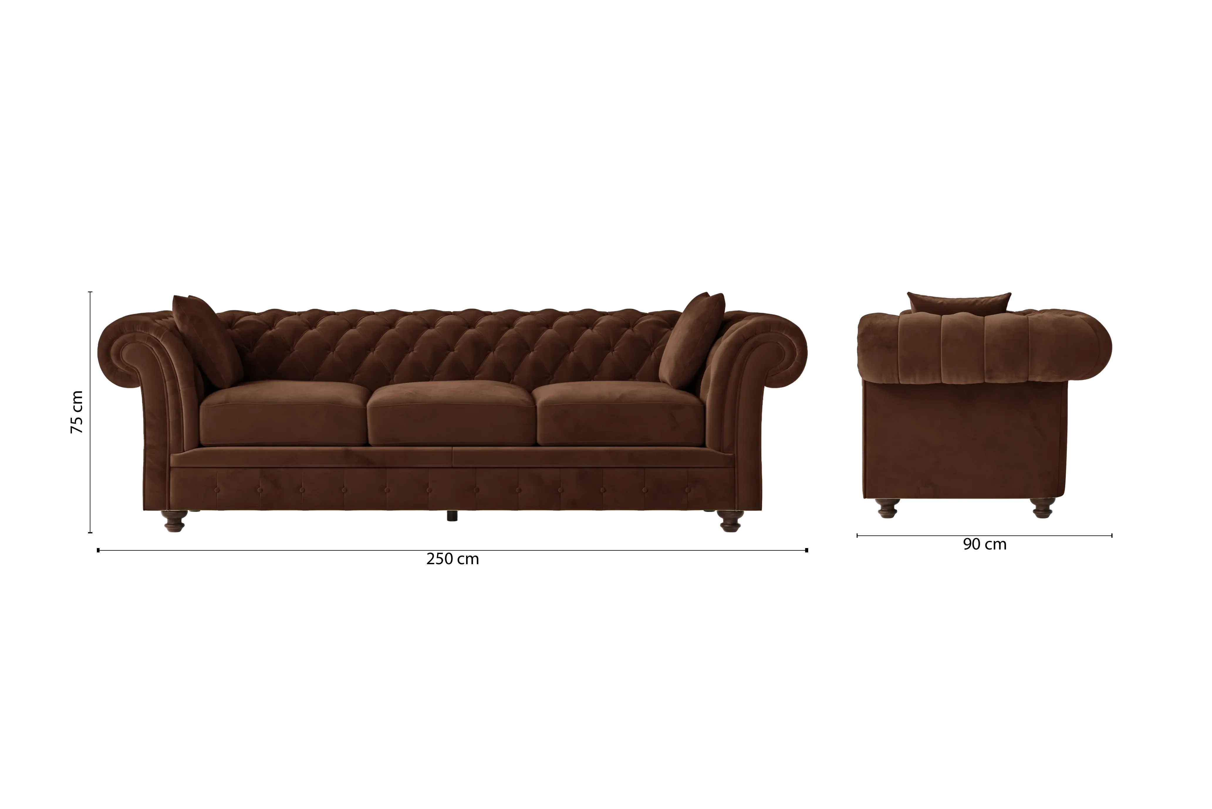 Pesaro 4 Seater Sofa Coffee Brown Velvet