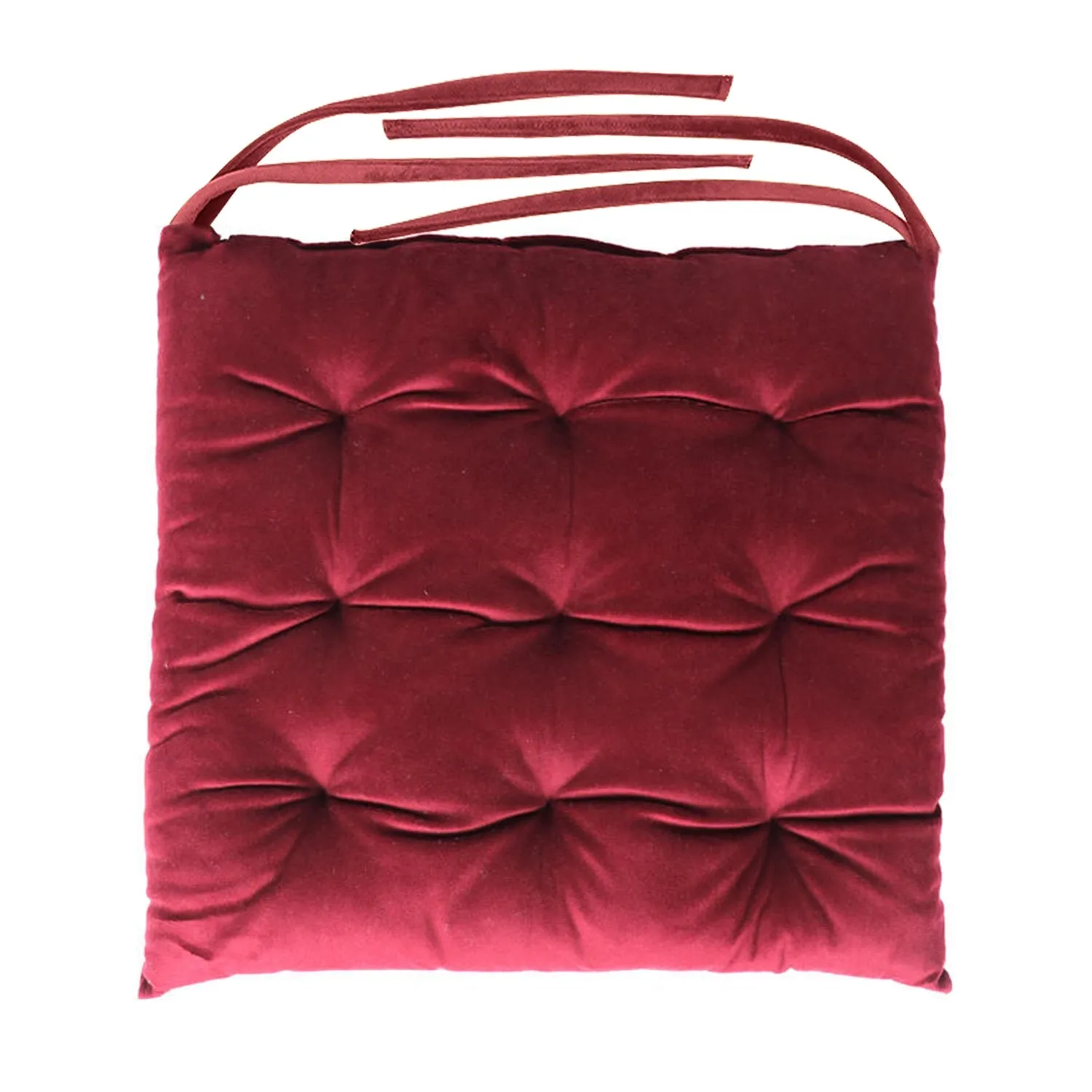 Velvet Slip Free Tufted  Chair Cushion Maroon 40x40cm - Pack of 2